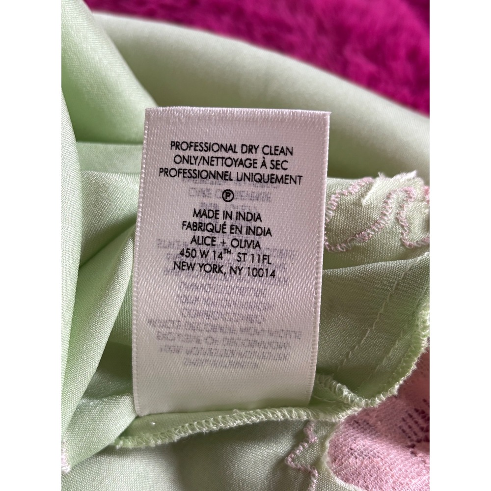 NWT* Alice + Olivia Kerr Midi Slip Dress Satin Green Pink Lace Fairy Romantic 10 - Picture 14 of 15